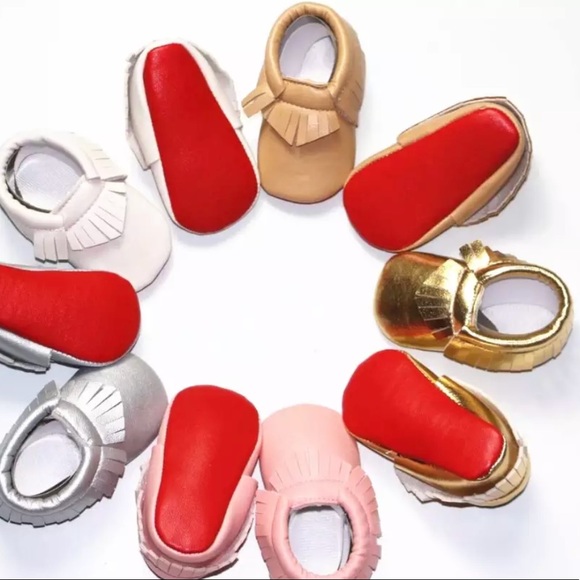 Red bottom tan baby girl mocassins-Faux leather - Picture 3 of 8